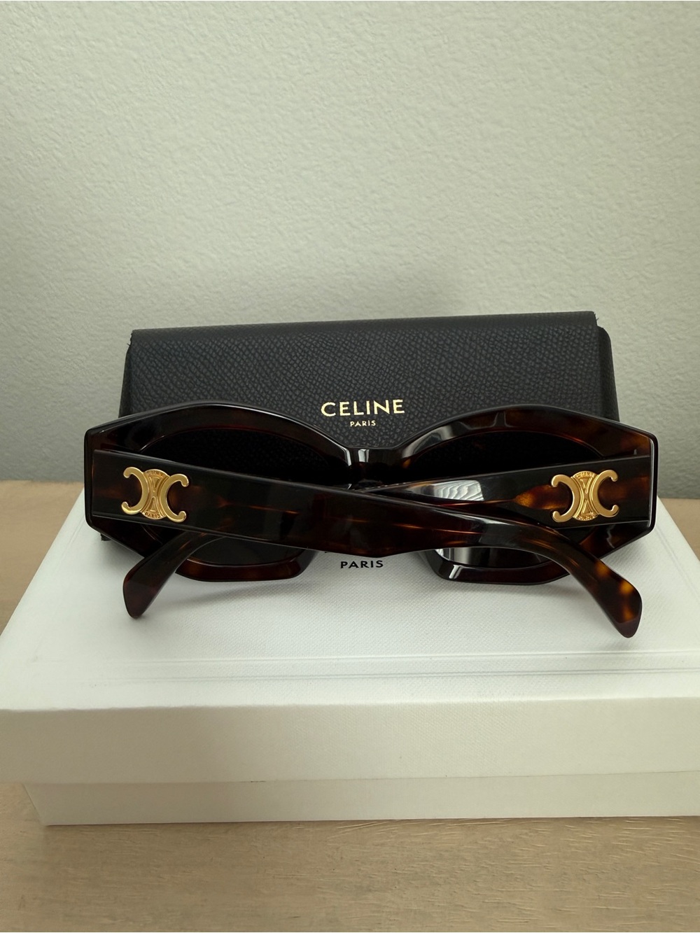 Celine Triomphe Logo Acetate Cat-Eye Sunglasses in Dark Havana Smoke - Picture 4 of 5